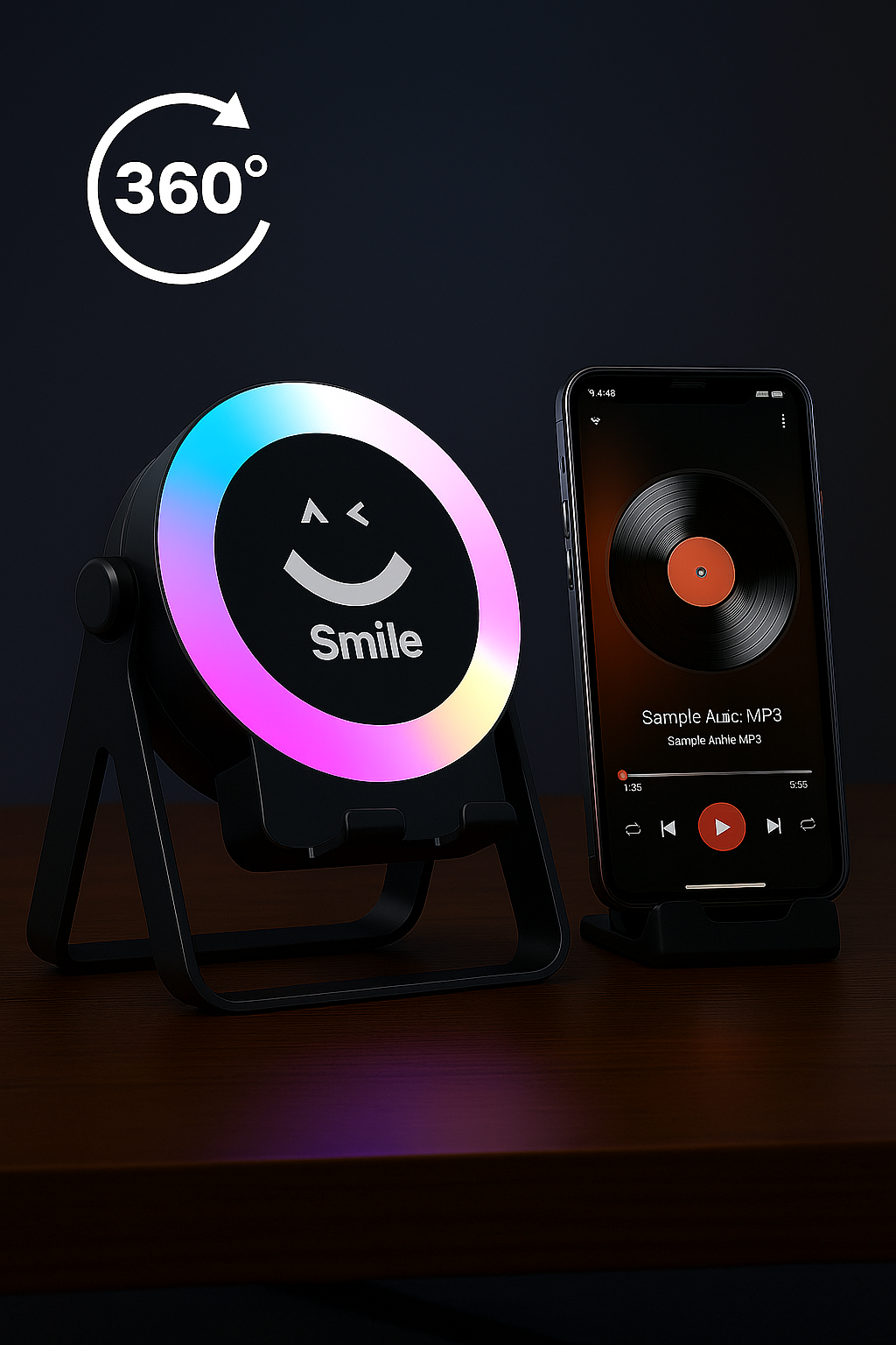 TuneaSpeaker™ 4w1 – Bezprzewodowy głośnik indukcyjny z RGB i stojakiem na telefon
