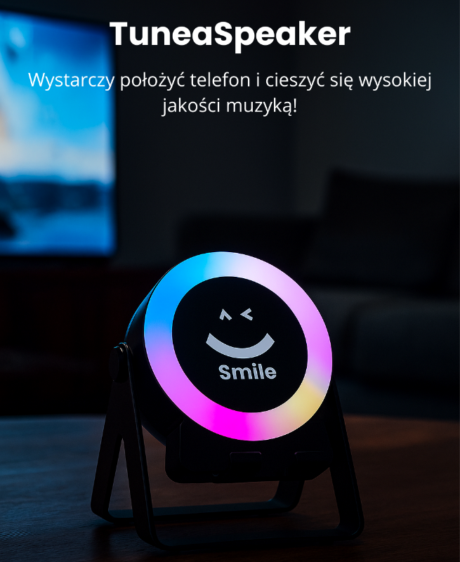 TuneaSpeaker™ 4w1 – Bezprzewodowy głośnik indukcyjny z RGB i stojakiem na telefon