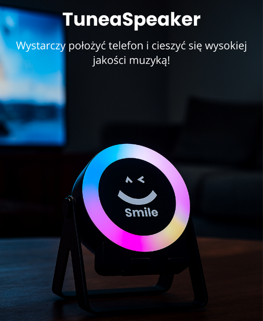 TuneaSpeaker™ 4w1 – Bezprzewodowy głośnik indukcyjny z RGB i stojakiem na telefon